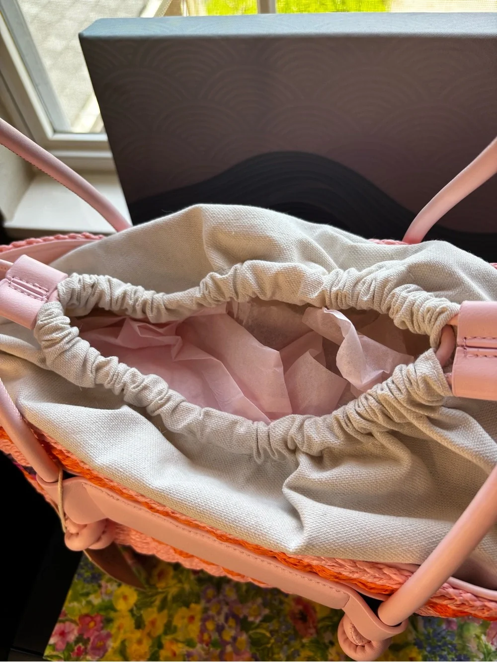 Striped Pink Woven Tote with Vegan Leather Trim